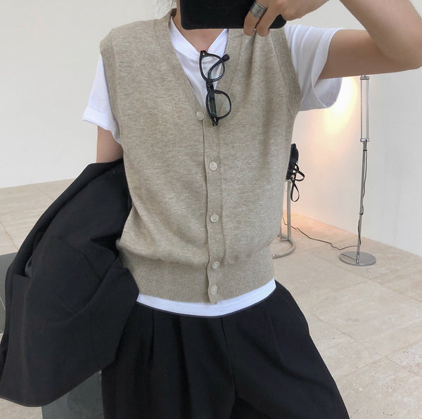 Casual V-neck Knitted Vest Cardigan