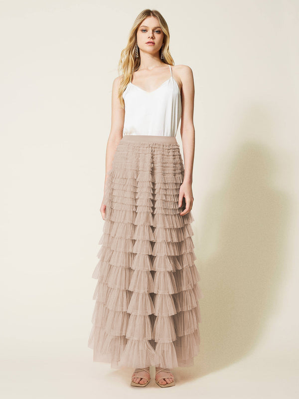 Elegant Solid Color High-Waisted Tulle Puff Skirt