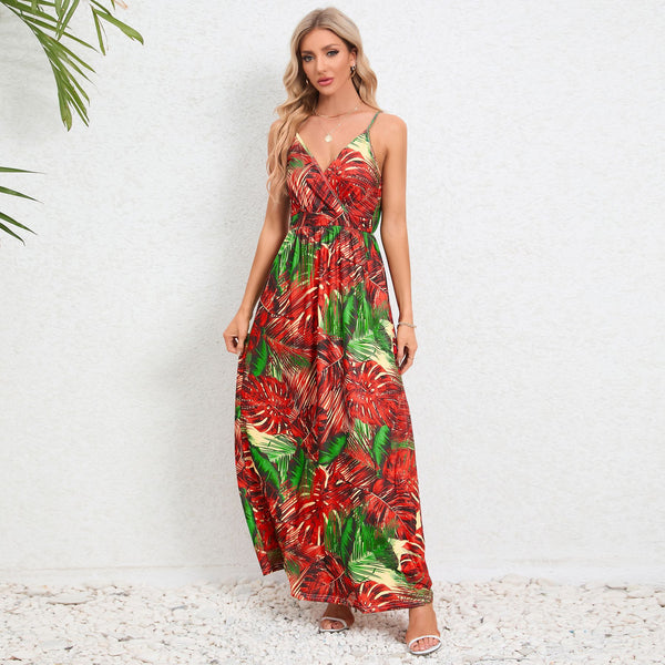 V-neck Backless Spaghetti Strap Maxi Dress