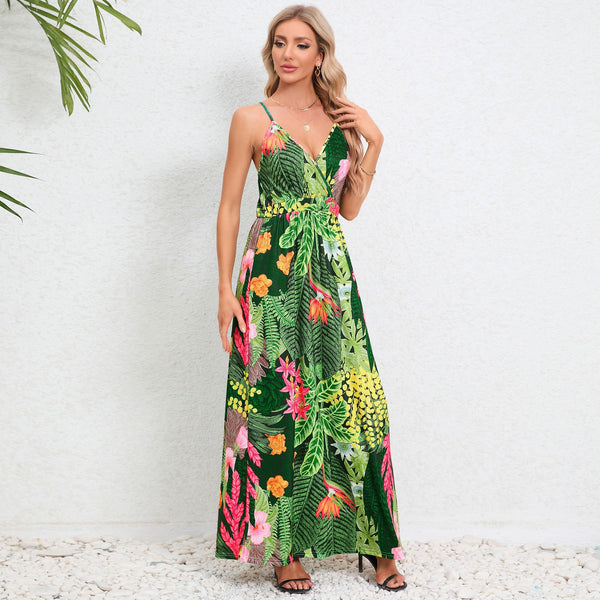 V-neck Backless Spaghetti Strap Maxi Dress