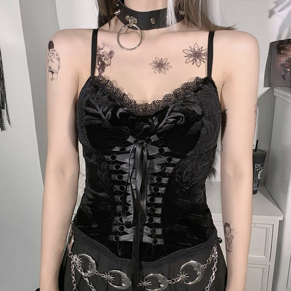 Gothic Dark Lace Trim Vintage Camisole Top