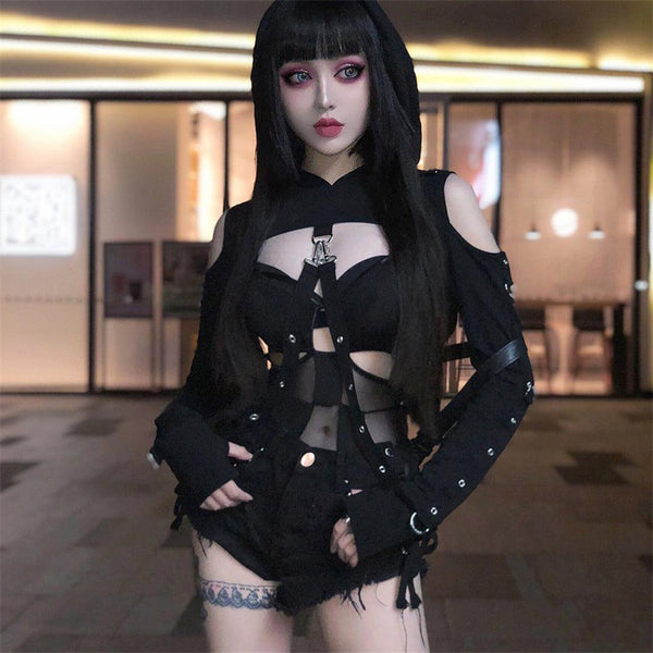 Dark Round Neck Long Sleeve Gothic Top