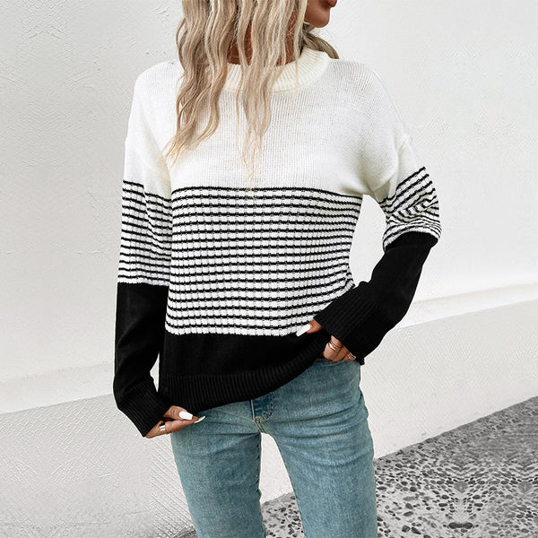 Striped Contrast Color Sweater Top