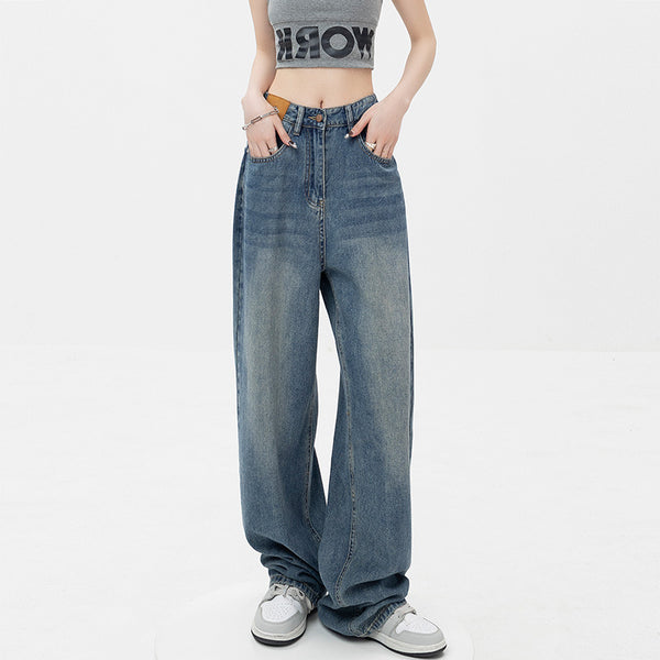 Plus Size High-waisted Loose Wide-leg Straight-leg Jeans