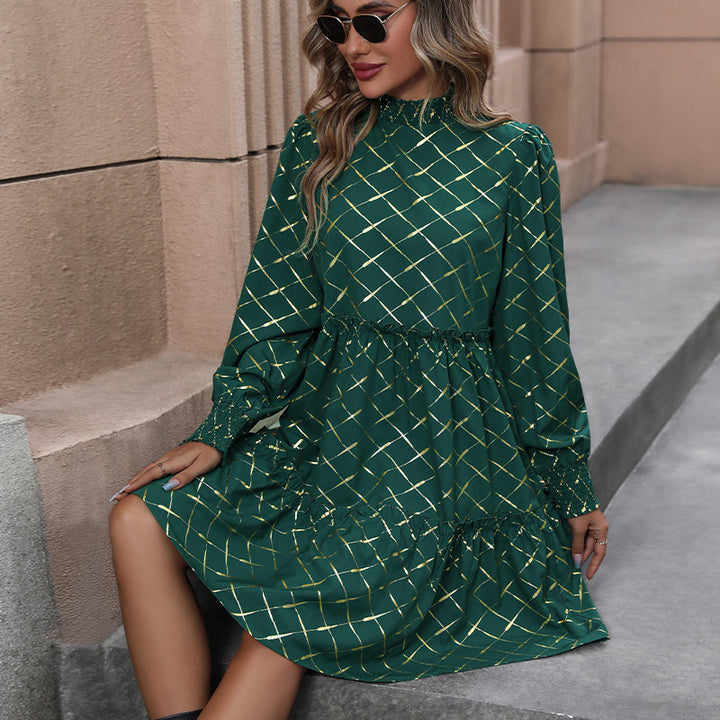 Autumn New Fashion Women's Diamond Pattern Long Sleeve Dress - ONEK