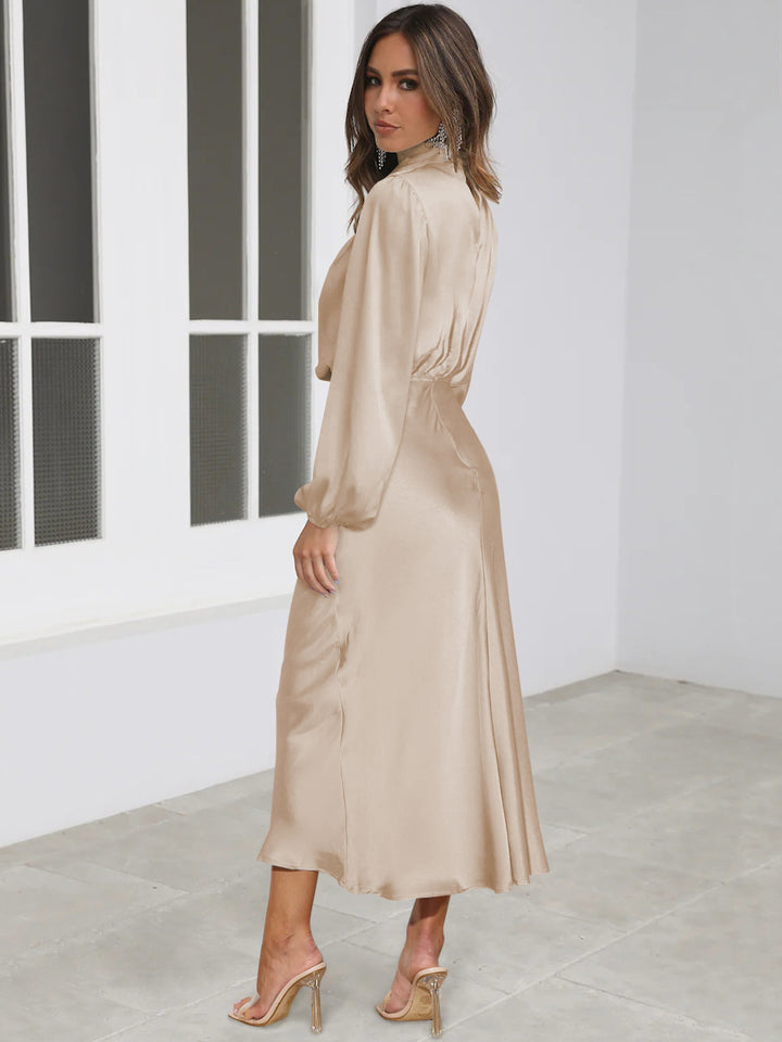 Satin Long Sleeve Loose Elegant Evening Gown Attire Maxi Dress - ONEK