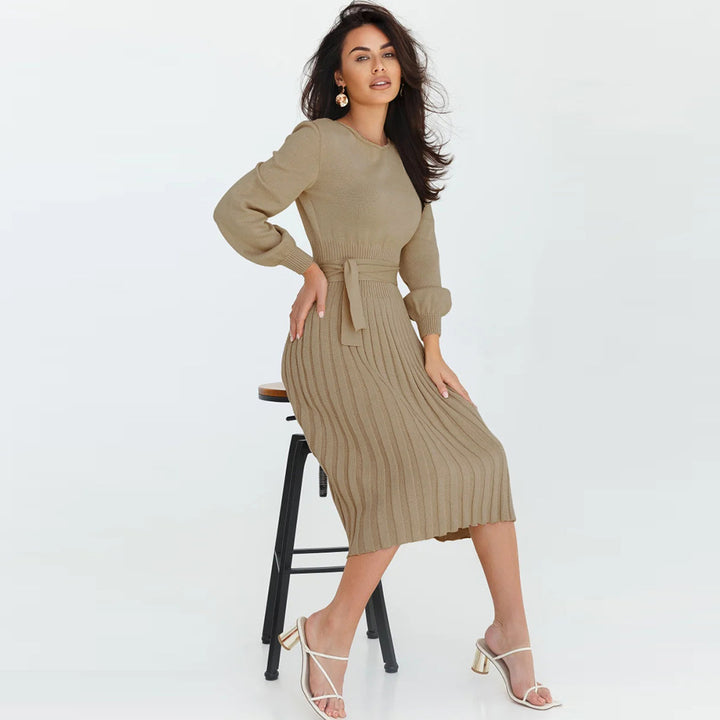 Knitted Slim-fit Pleated Midi Sweater Dress - ONEK