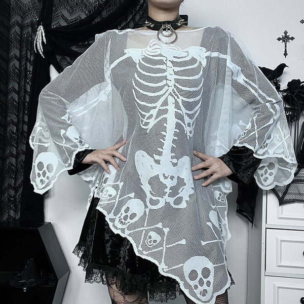 Slim-Fit Skull Lace Print Cape