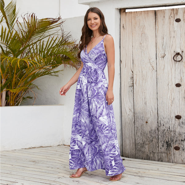 Bohemian Print  Sexy V-neck Sling Maxi Dress