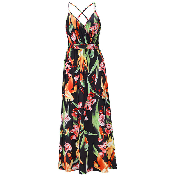 New Bohemian Floral Strap Maxi Dress Plus Size - ONEK