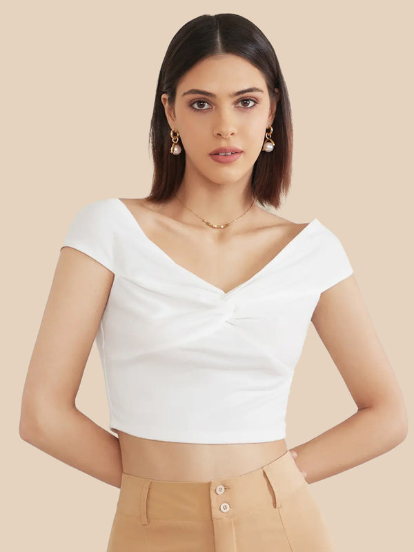 Ruched Twist V Neck Crop Top