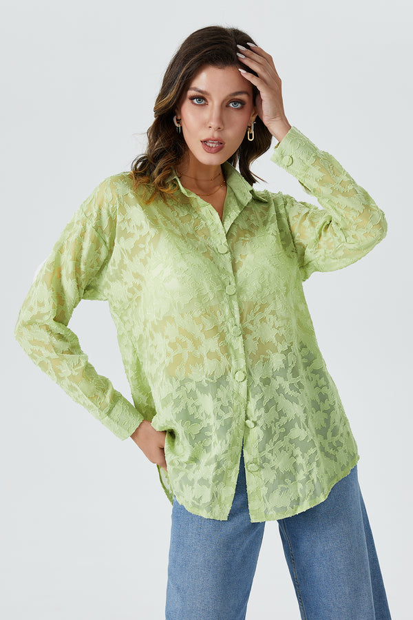 OL Sheer Button Front Drop Shoulder Shirt