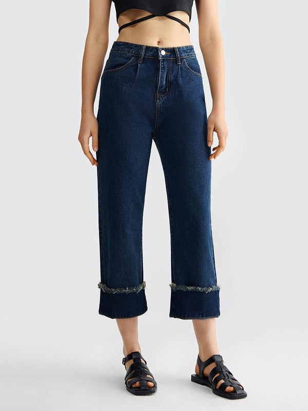 Washed Straight Leg Denim Jeans