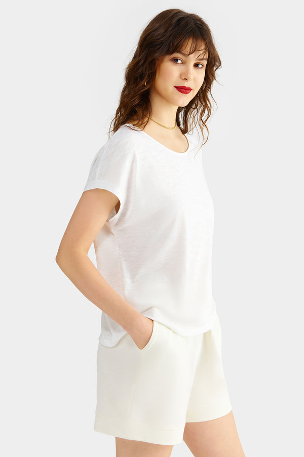 Women's Button Back Batwing Sleeve Tee