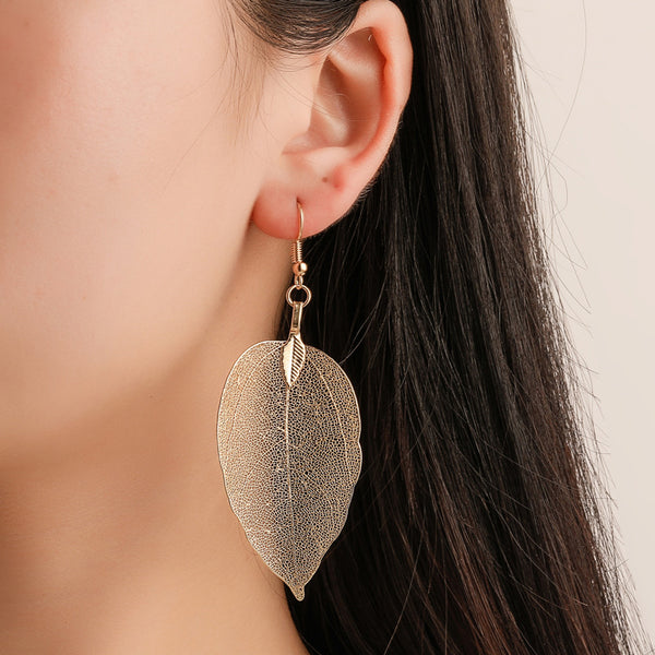 Vintage fashion temperament long tree leaf earrings