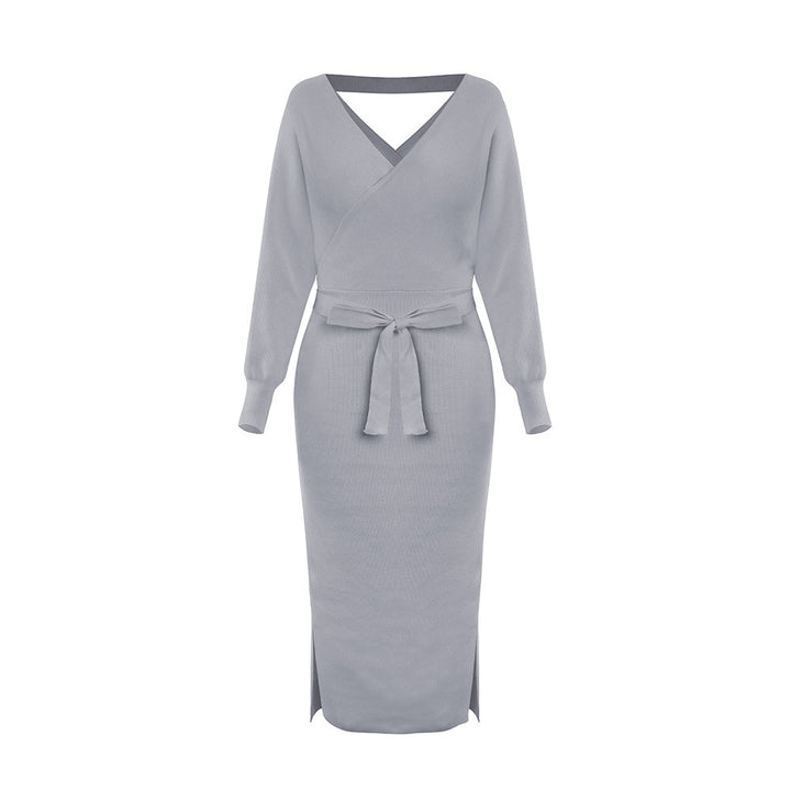 Knitted Slim-fit V-neck Sweater Dress - ONEK