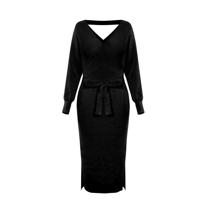 Knitted Slim-fit V-neck Sweater Dress - ONEK