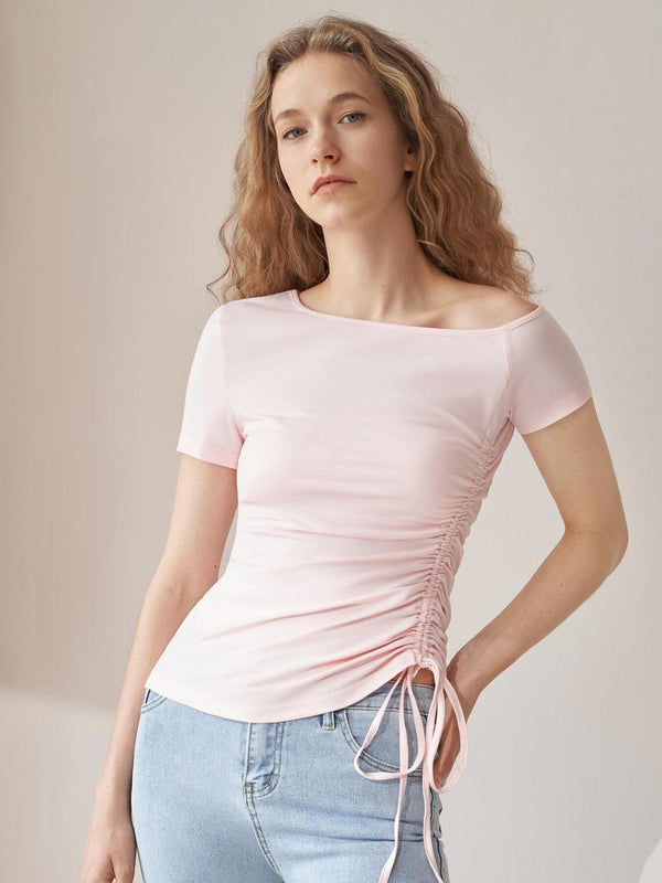 Drawstring Ruched One Shoulder Top