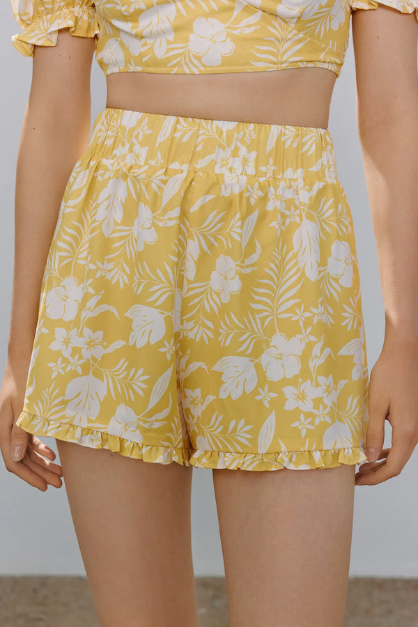 Plants Print Frill Wide Leg Shorts