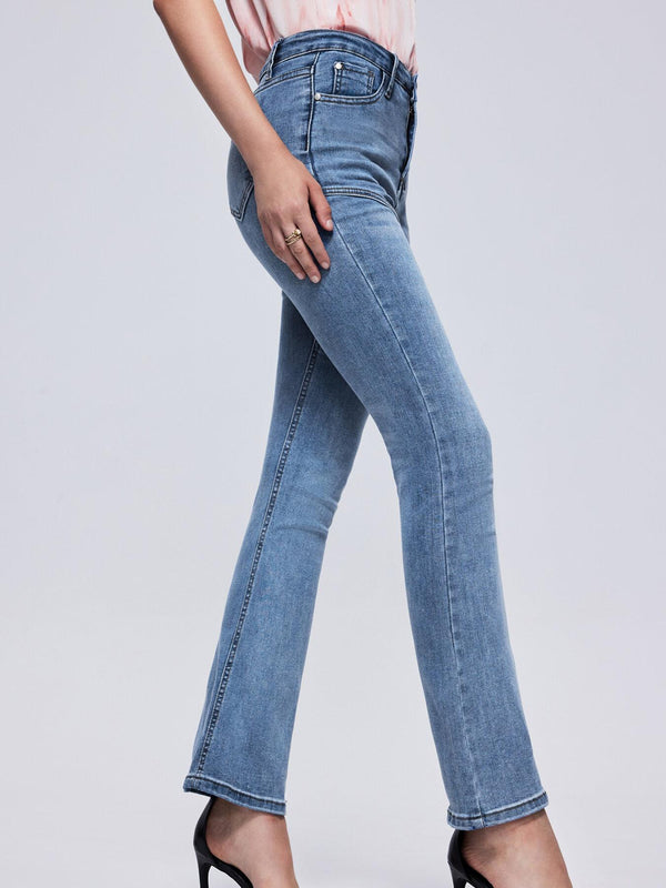 Pocket Button Slim Flare Leg Jeans