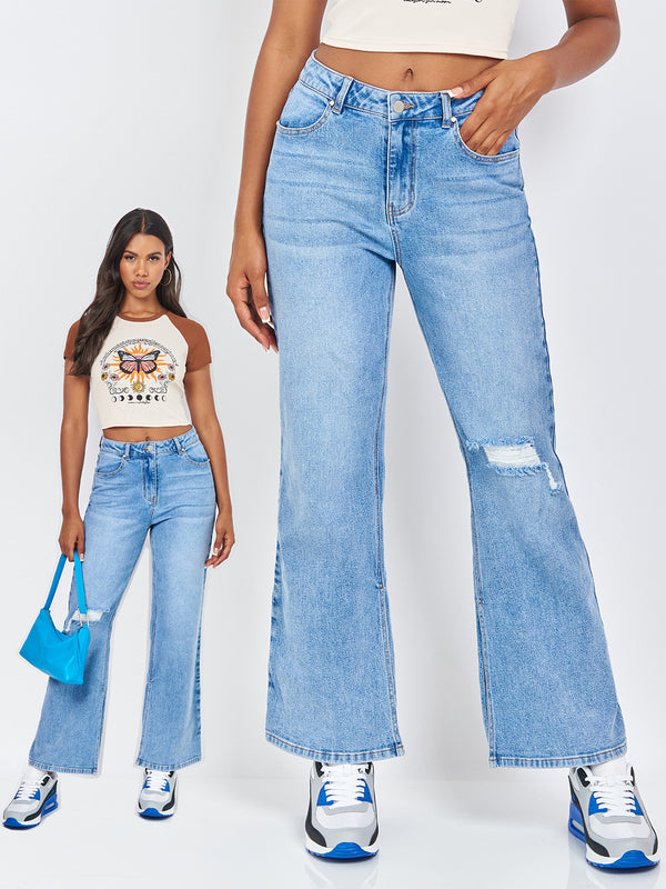 Split Ripped Pocket Wide Leg Jeans