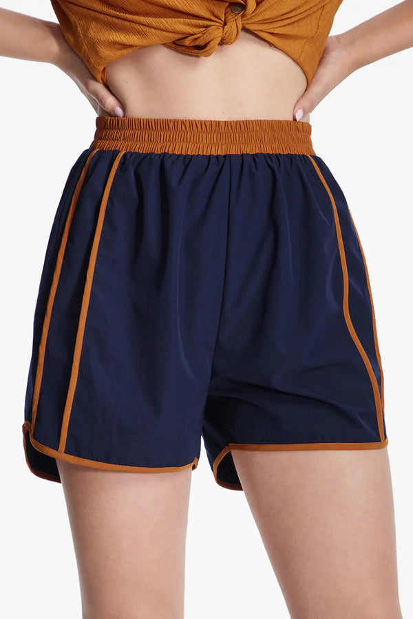 Contrast Binding Elastic Waist Shorts