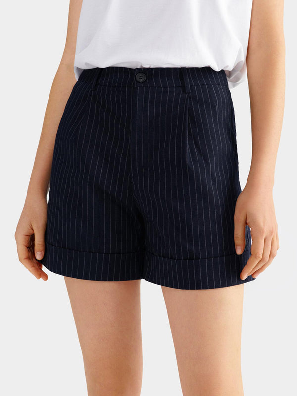 Striped Button Front Pocket Shorts