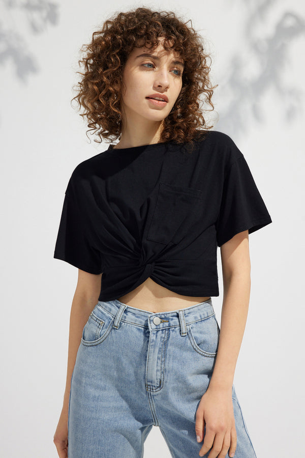 Plain Twist Front Short Sleeve T Shirt