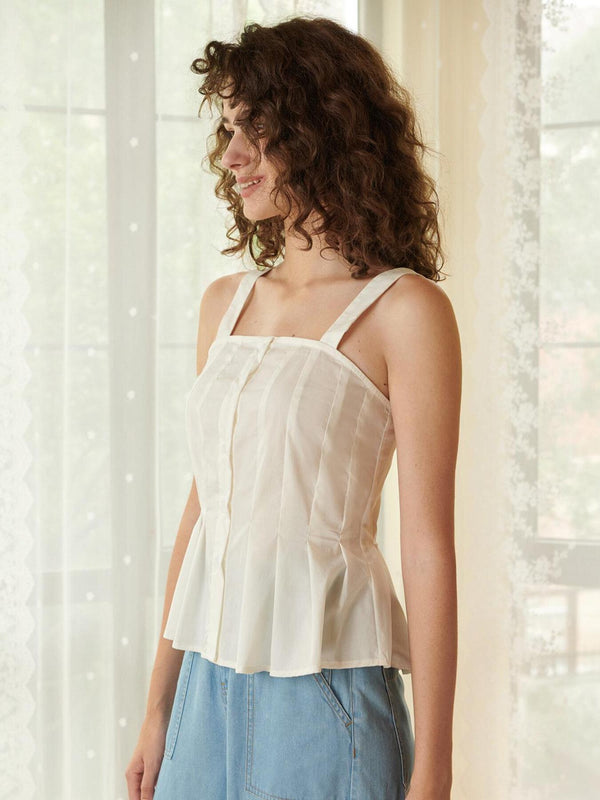 Plicated Ruffle Hem Straps Top