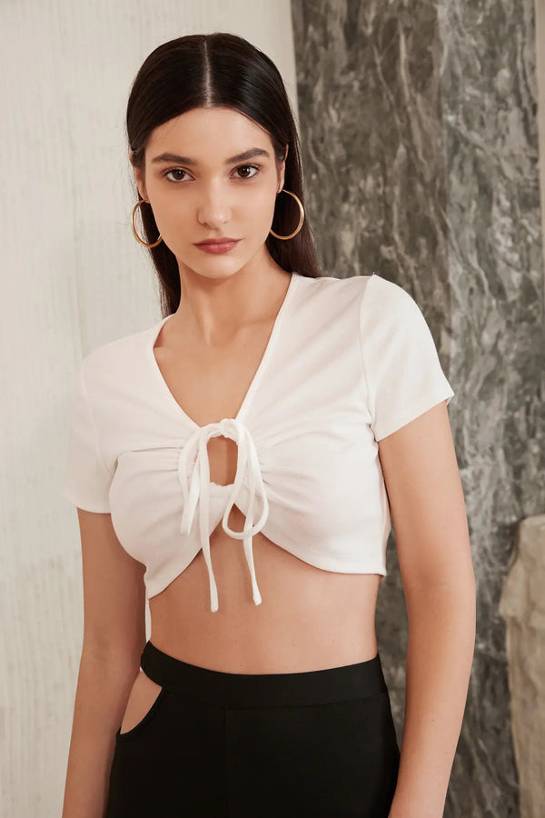 Ring Linked Ruched Crop Top