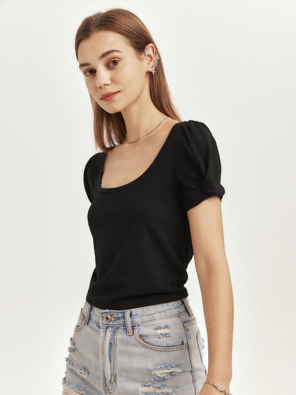 U Neck Puff Sleeve Top