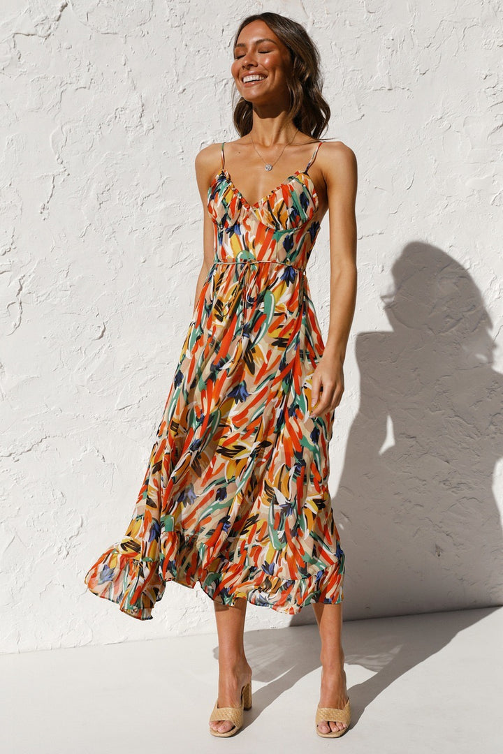 Elastic Waist Floral Print Casual Dress - ONEK