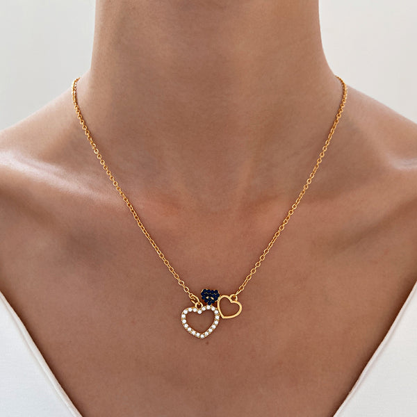 Vintage fashion with diamonds openwork heart-shaped pendant Necklace