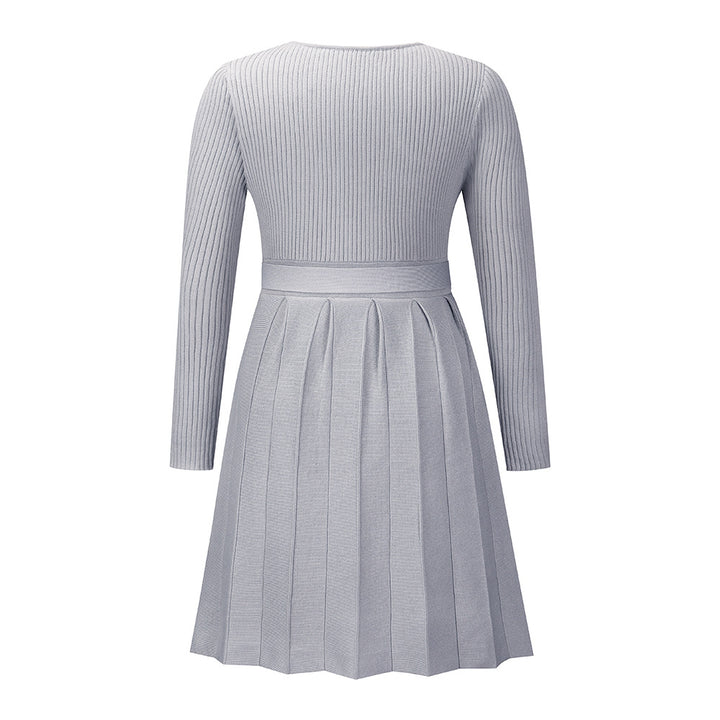 Sexy V-neck Pleated Knitted Short A-line Dress - ONEK