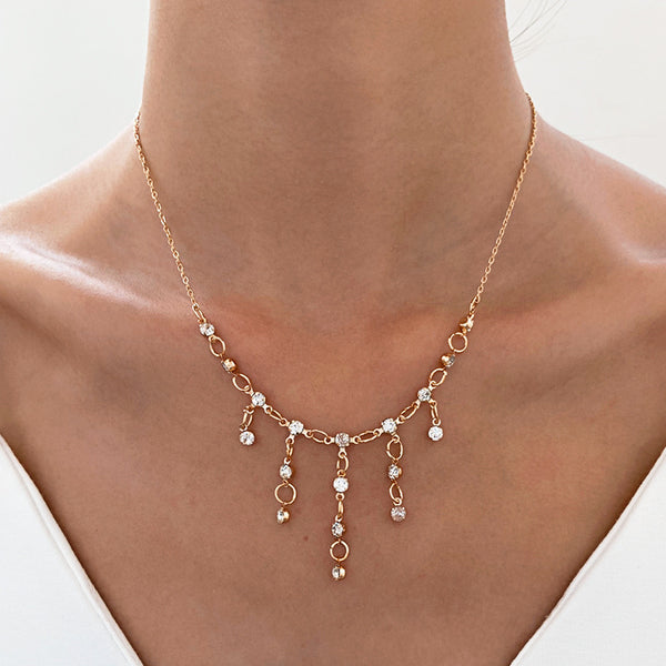 Zirconia waterfall tassel necklace