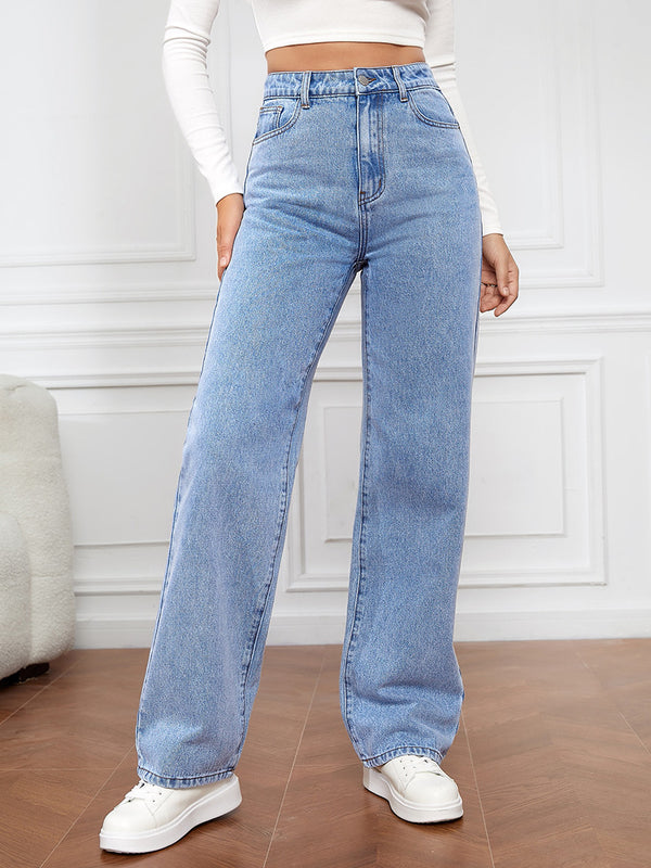 Stretch Washed Denim Stylish Straight-leg Pants