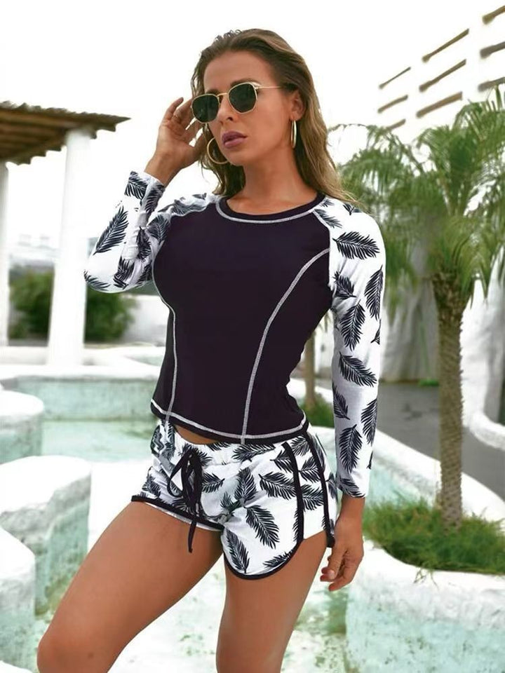 Surfing Suit Long Sleeve Anti Diving Suit Printed Flat Split Swimsuit Set - ONEK