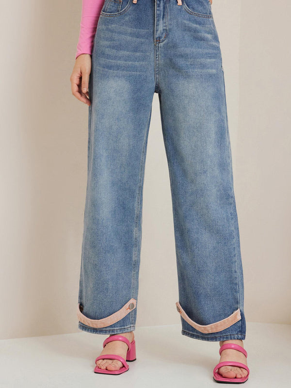 Colorblock Pocket Wide Leg Jeans