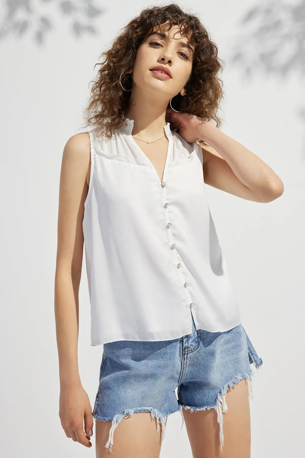 Vacation Plain Button Front Top