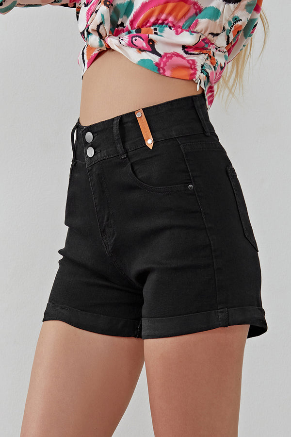 Button High Waist Skinny Denim Shorts