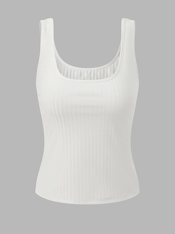 Women's Knit Plain U Neck Tank Top Tee