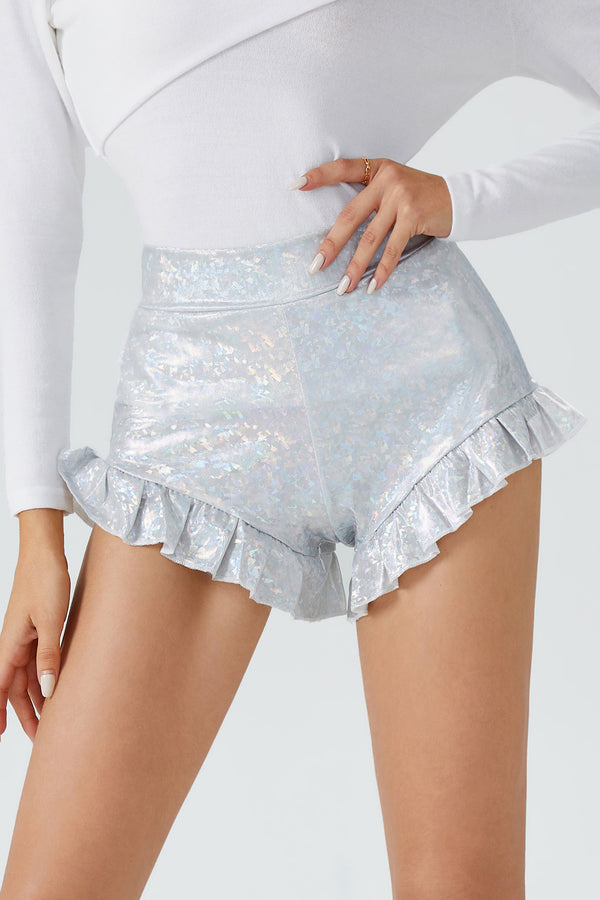 Glitter Ruffle Zipper Back Skinny Shorts