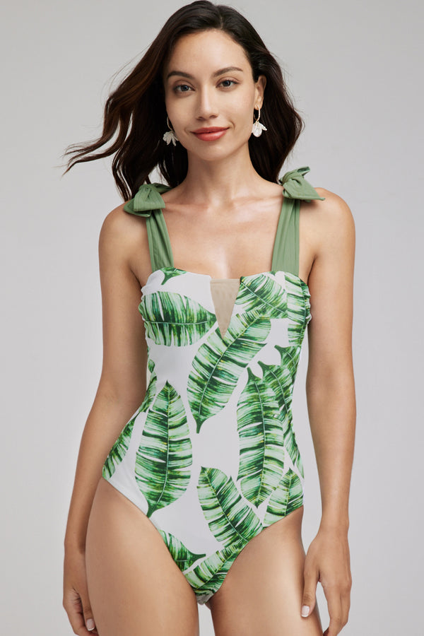 Tropical Tie Shoulder One Piece Swimsuit