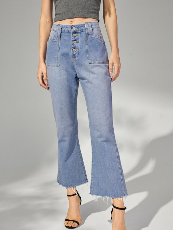 Raw Hem High Waist Flare Leg Jeans