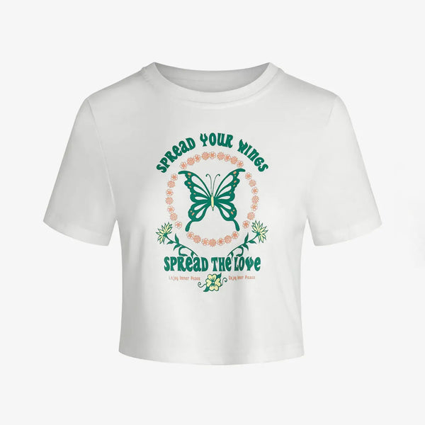 Women's Butterfly Print Cut Out Crop Tee